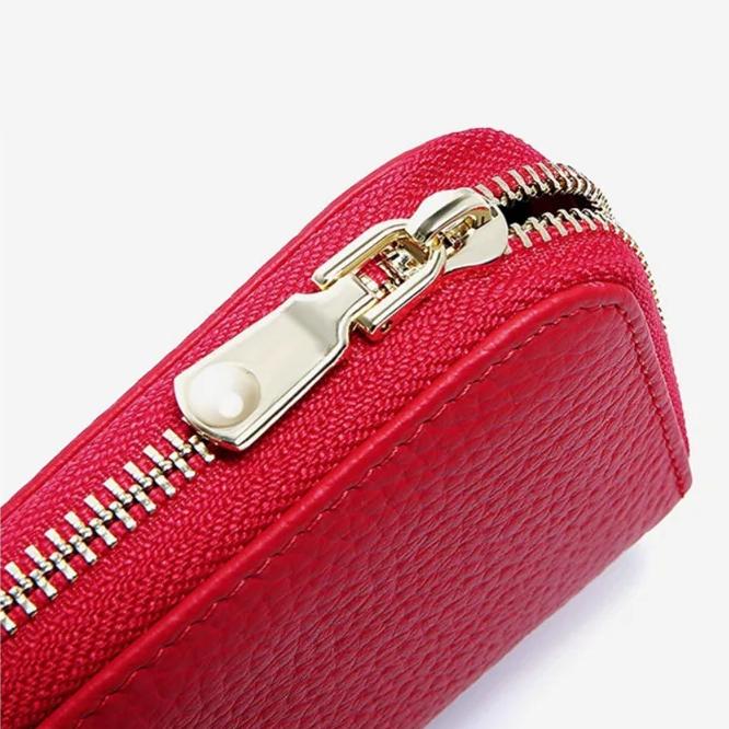 Genuine Leather Mini Wallet with Heart Decoration & Pearl Accent