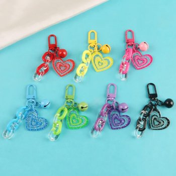 Heart-Shaped Acrylic Chain Keychain with Metal Bell Pendant