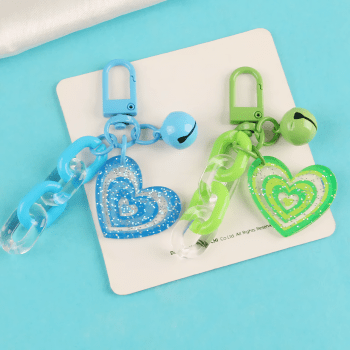 Heart-Shaped Acrylic Chain Keychain with Metal Bell Pendant