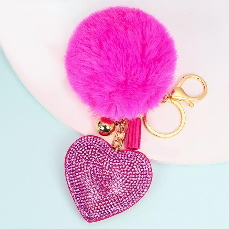 Soft Pom Pom Pendant Keyring Heart Rhinestone Plush Ball Keychain Fashion Women Creative Bag Car Cell Phone Rope Child Gift