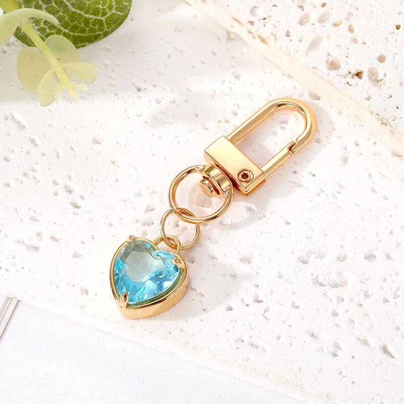 Glass Bling Colorful Heart Crystal Keychains Keyring For Women Friend Gift Trendy Cute Love Bag Car Airpods Box Mini Accessories