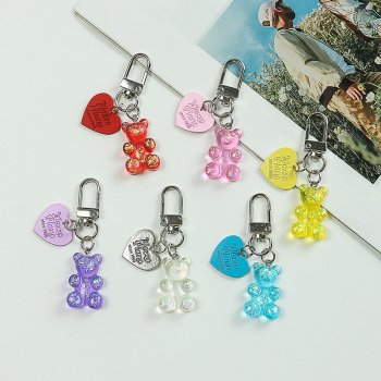 Cute Cartoon Bear Heart Keychain