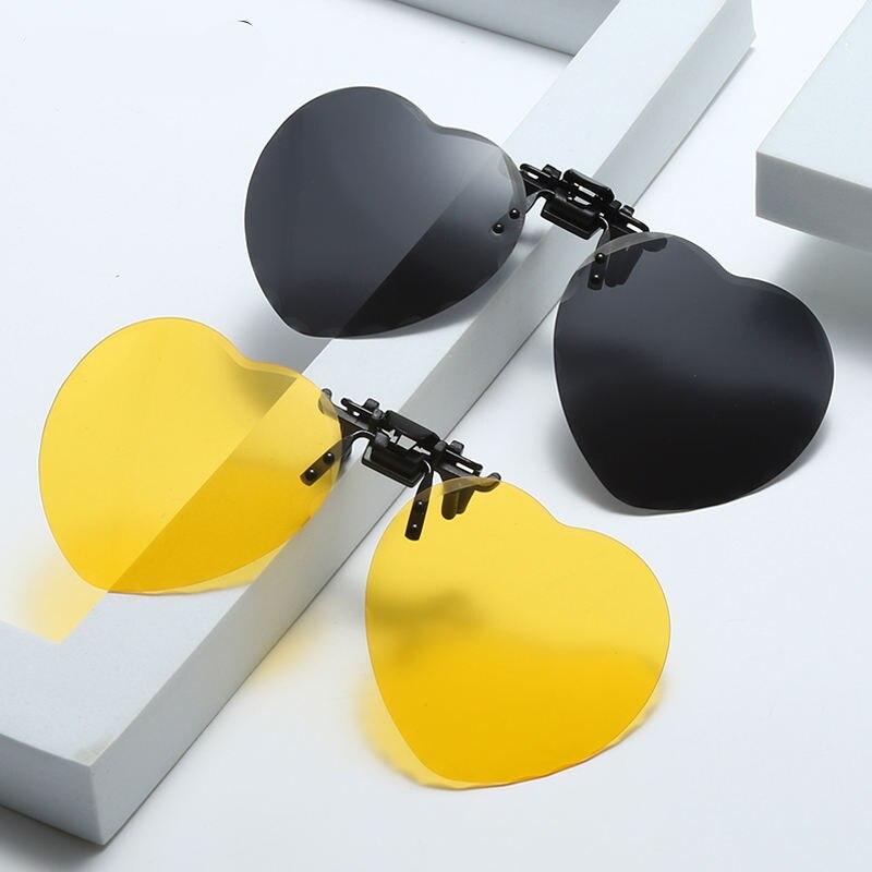 WarBlade Polarized Flip Up Clip on Sunglasses Women Fashion Heart Oversized Sunglasses Night Vision Driving Travel Glasses UV400