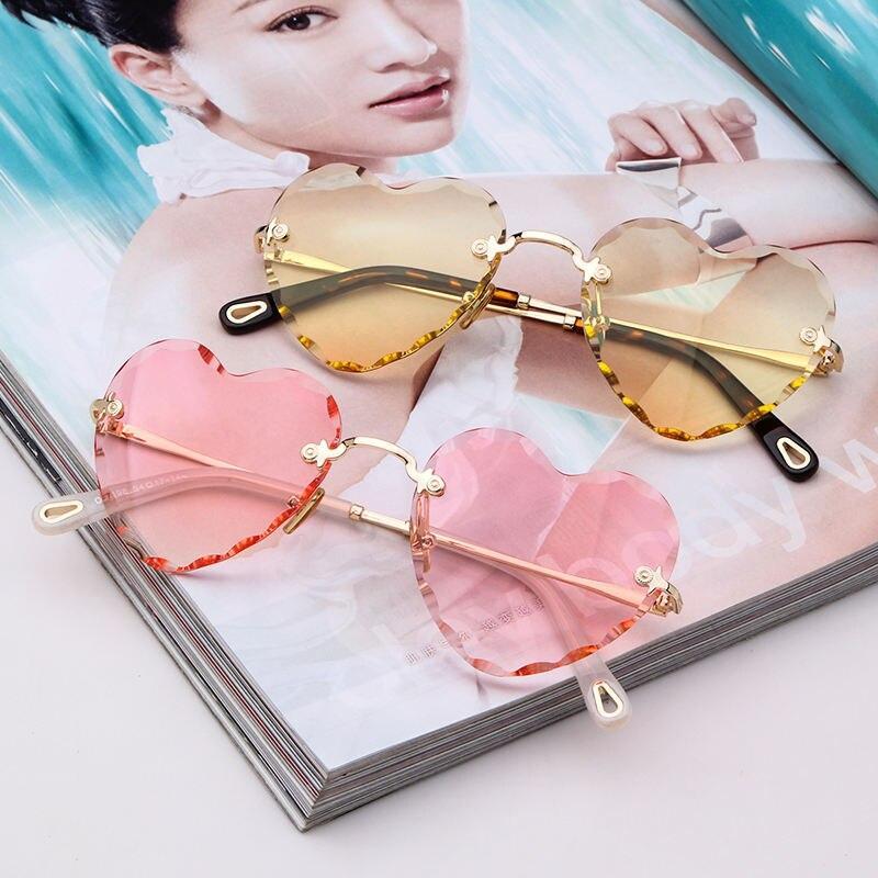 Love Heart Sunglasses Women Rimless Frame Clear Lens Colorful Sun Glass Thick Edge Retro Cat Eye Vintage Female Sun Glass UV400