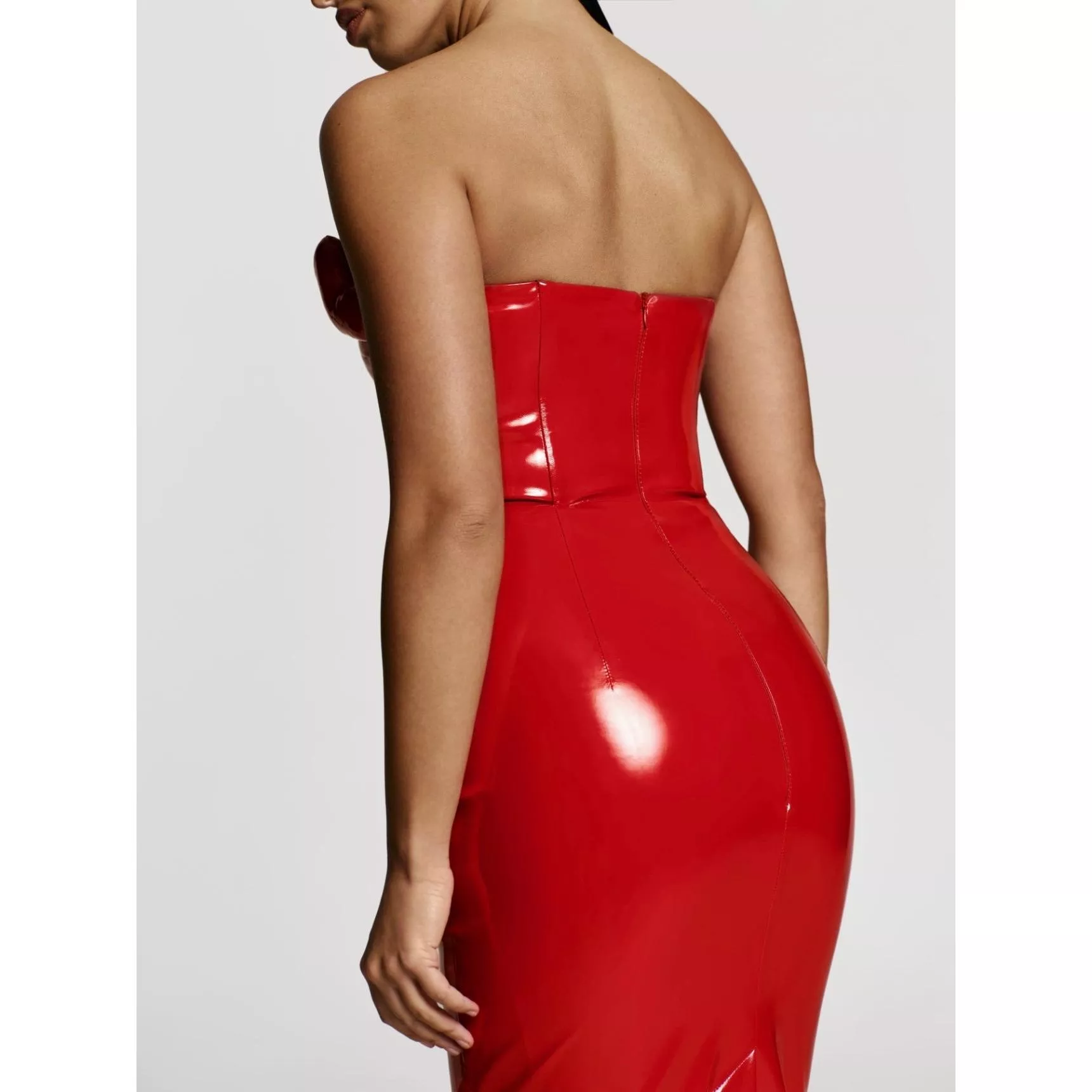 Elegant Red Sleeveless Patent Leather Midi Dress