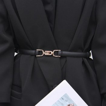 Elegant Skinny PU Leather Belt with Gold Buckle for Women
