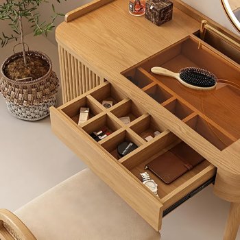 Modern Minimalist Wood Vanity Dressing Table with Mirror