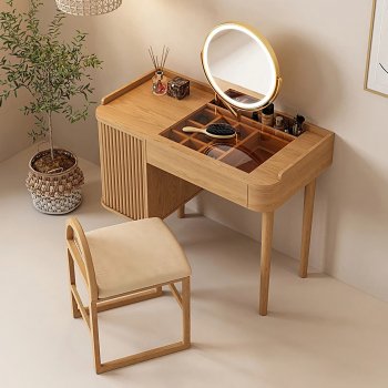 Modern Minimalist Wood Vanity Dressing Table with Mirror
