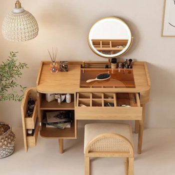 Modern Minimalist Wood Vanity Dressing Table with Mirror