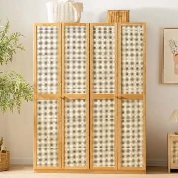 Solid Wood Bamboo Wardrobe - Compact and Elegant Bedroom Organizer