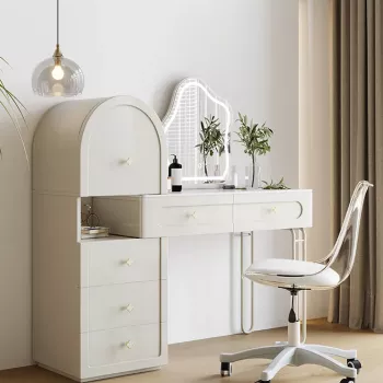 Modern Minimalist Cream Stone Plate Dresser - Multifunctional Makeup Table for Small Bedrooms