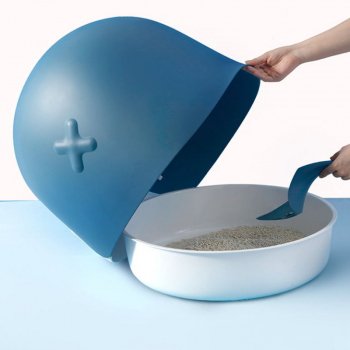Luxurious Semi-Closed Oversized Cat Litter Box in Whale Blue