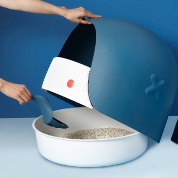 Luxurious Semi-Closed Oversized Cat Litter Box in Whale Blue