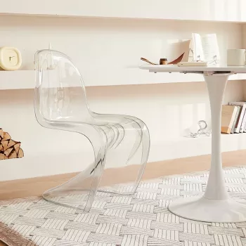 Modern Minimalist White Plastic Dining Chair - Space Saving, Ergonomic Design