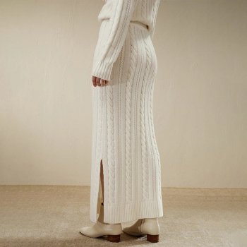Elegant Wool-Cashmere Maxi Skirt with Side Slit