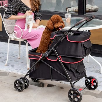 Deluxe Dual-Layer Pet Stroller for Cats and Dogs