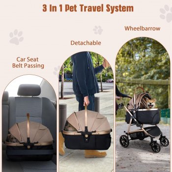 Luxury Gold 3-in-1 Pet Stroller and Carrier for Cats and Dogs