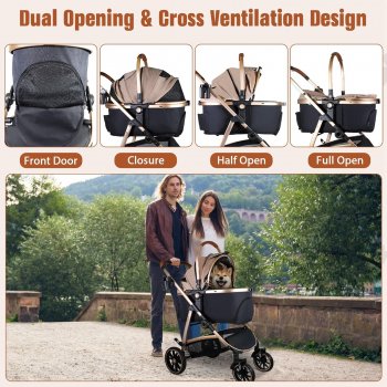 Luxury Gold 3-in-1 Pet Stroller and Carrier for Cats and Dogs