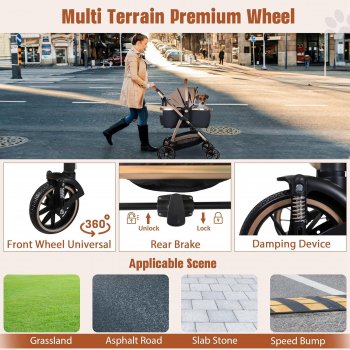 Luxury Gold 3-in-1 Pet Stroller and Carrier for Cats and Dogs