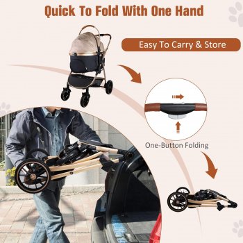Luxury Gold 3-in-1 Pet Stroller and Carrier for Cats and Dogs