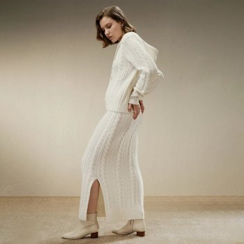 Elegant Wool-Cashmere Maxi Skirt with Side Slit