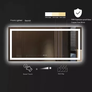 Modern Full-Length LED Lighted Bathroom Mirror with Touch Sensor, Anti-Fog, and Dimmable Features