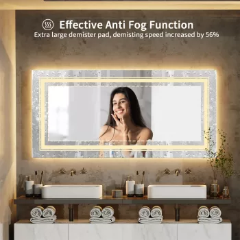Modern Full-Length LED Lighted Bathroom Mirror with Touch Sensor, Anti-Fog, and Dimmable Features