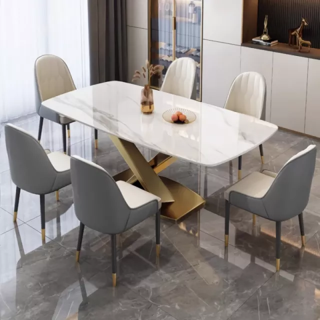 Luxurious Marble-Effect Oval Dining Table for 8 - Modern Chinese Style - Image 2