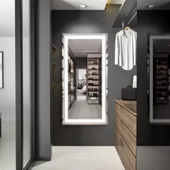 Modern Full-Length LED Lighted Bathroom Mirror with Touch Sensor, Anti-Fog, and Dimmable Features