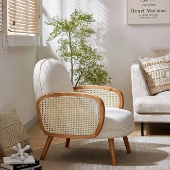Nordic Rattan Leisure Single Sofa Chair - Solid Wood, Modern Fabric Design