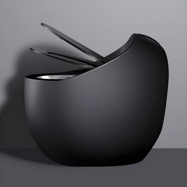 Matte Black Siphon Jet Toilet - Compact Egg-Shaped Design - Image 6