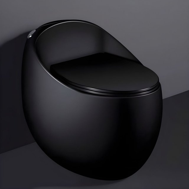 Matte Black Siphon Jet Toilet - Compact Egg-Shaped Design - Image 3