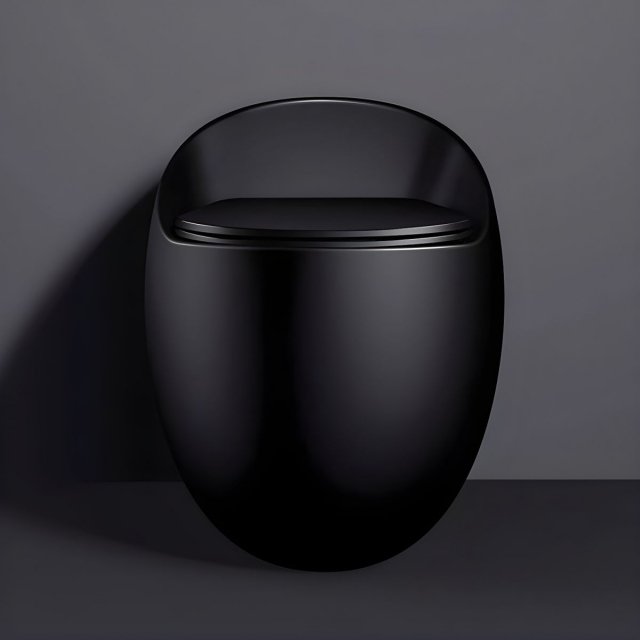 Matte Black Siphon Jet Toilet - Compact Egg-Shaped Design - Image 4