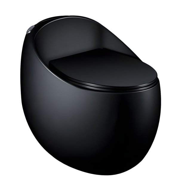 Matte Black Siphon Jet Toilet - Compact Egg-Shaped Design - Image 9
