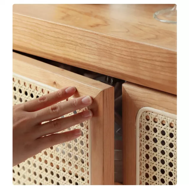Large Capacity White Oak & Rattan Woven Shoe Cabinet - Image 5