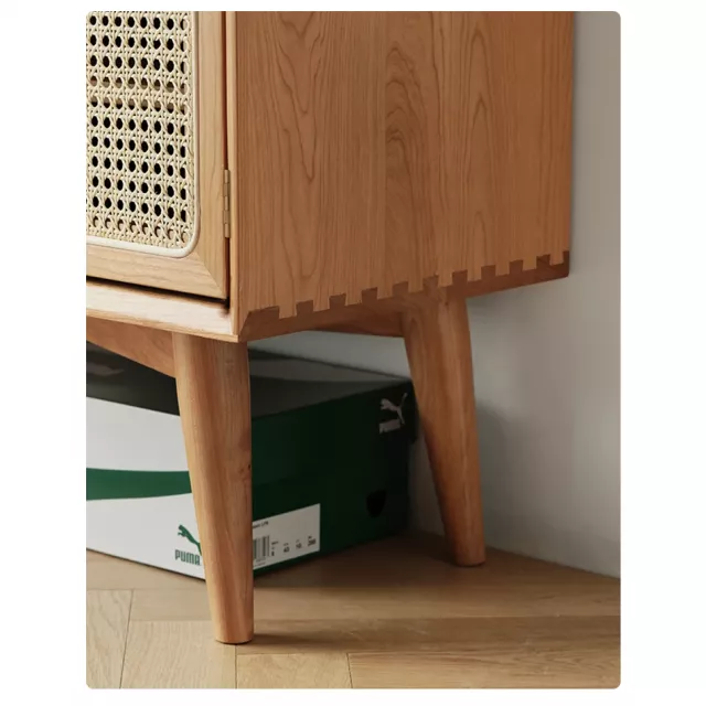 Large Capacity White Oak & Rattan Woven Shoe Cabinet - Image 7