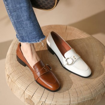 Genuine Leather Square Toe Loafers for Women