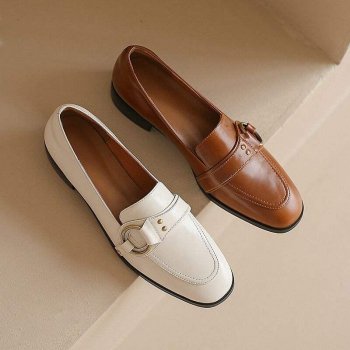 Genuine Leather Square Toe Loafers for Women