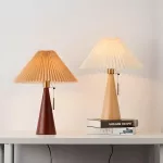 Modern Nordic Pleated Table Lamp - Solid Wood Desk Light with Fabric Shade - Image 2