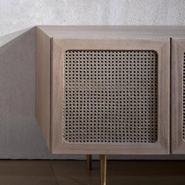 Scandinavian Modern Rattan TV Cabinet - Solid Wood, Multifunctional Living Room Furniture - Image 5