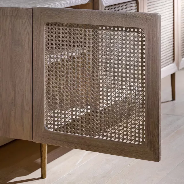 Scandinavian Modern Rattan TV Cabinet - Solid Wood, Multifunctional Living Room Furniture - Image 4
