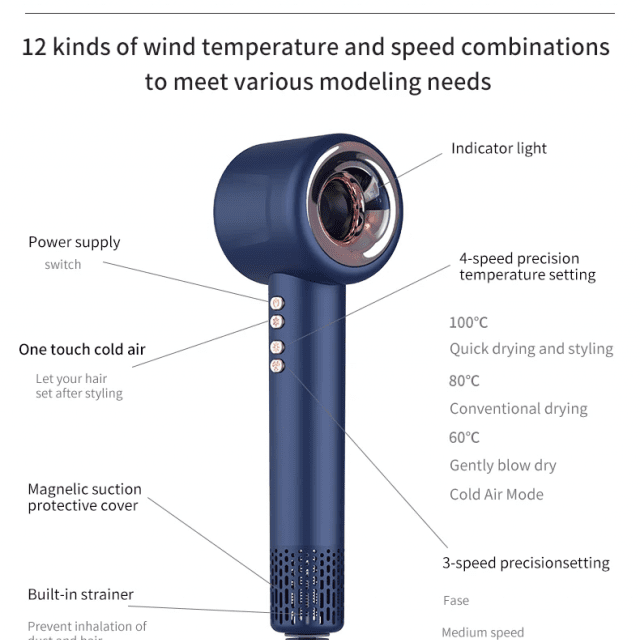 220V Leafless Personal Hair Dryer with Negative Ion Styling Tool - Image 6