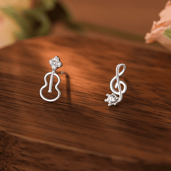 Sterling Silver Zircon Asymmetric Notes Stud Earrings - Chic Minimalist Jewelry