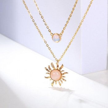 Elegant Sun Opal Pendant Necklace - Shiny Stainless Steel Chain for Women
