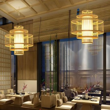 Southeast Asian-Inspired Bamboo and Rattan Pendant Chandelier Lighting