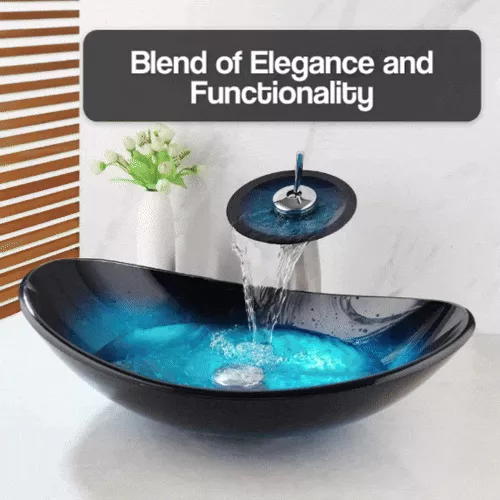 Tempered Glass Waterfall Faucet Oval Basin
