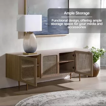 Scandinavian Modern Rattan TV Cabinet - Solid Wood, Multifunctional Living Room Furniture