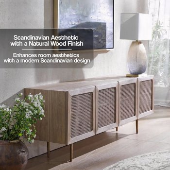 Scandinavian Modern Rattan TV Cabinet - Solid Wood, Multifunctional Living Room Furniture