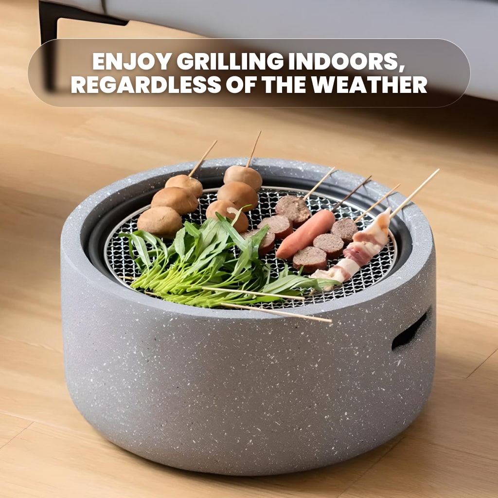 Indoor Charcoal Grill & Heating Oven - Compact, Brass Finish, Safety Enhanced Kitchen