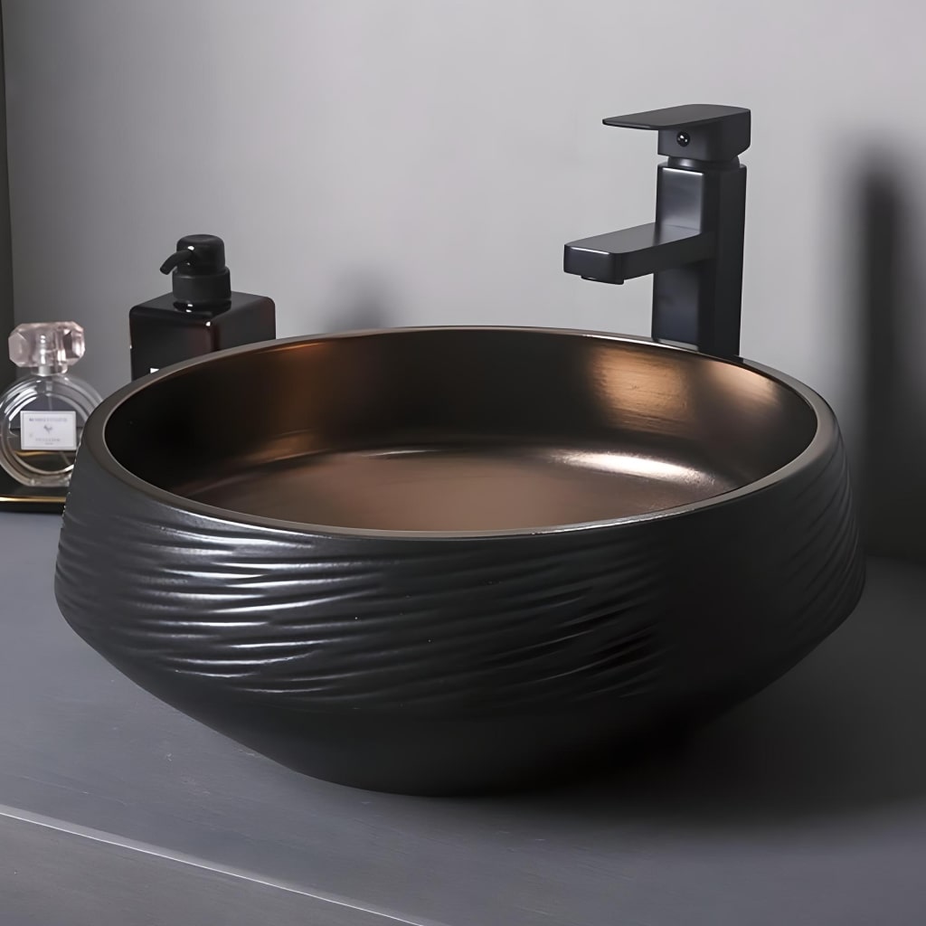 Deluxe Black and Bronze Ceramic Bathroom Sink Set Bathroom